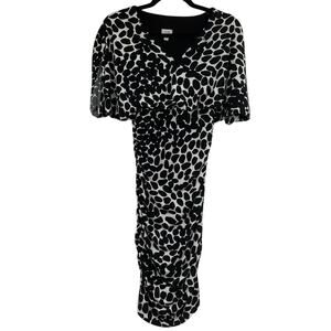 Cache Black White Spotted Ruched Draped Bodycon Mini Dress Womens 2 Vintage 90s